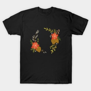 Christmas Florals on Black T-Shirt